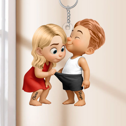 Porte-clés en acrylique personnalisé avec noms, cadeau pour couple