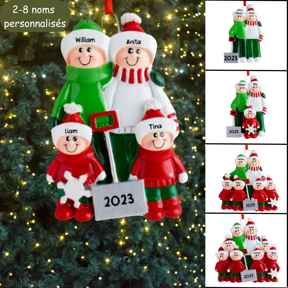 Décorations de Noël Famille Pelles à neige avec 2-8 noms disque en verre acrylique