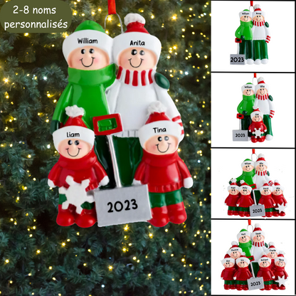 Décorations de Noël Famille Pelles à neige avec 2-8 noms disque en verre acrylique