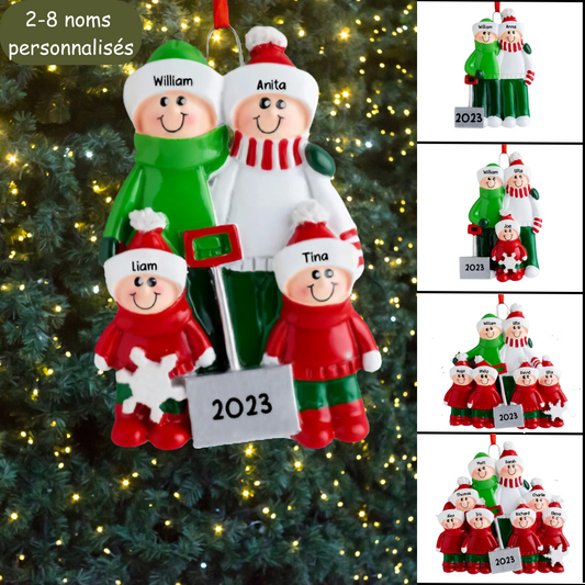 Décorations de Noël Famille Pelles à neige avec 2-8 noms disque en verre acrylique